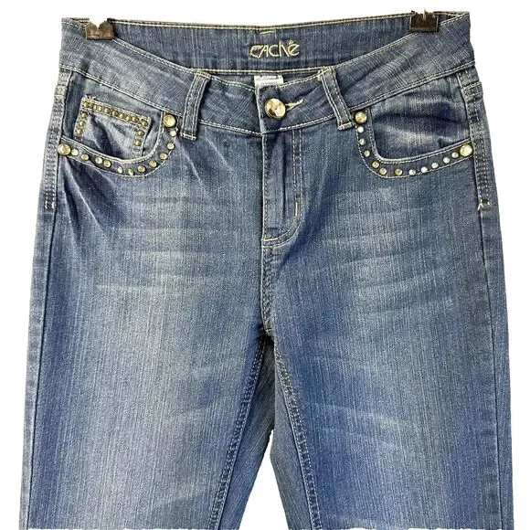 Cache Bootcut Jeans Women’s Blue Denim Stretch Rhinestones Embroidered Sz 2 - Picture 4 of 16